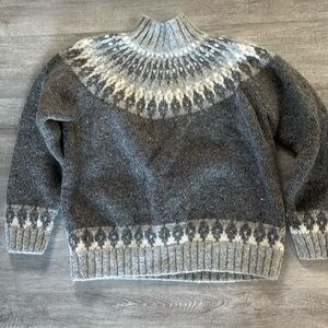 Lauren Ralph Lauren Gray white fair isle hand knit wool alpaca Sweater - large